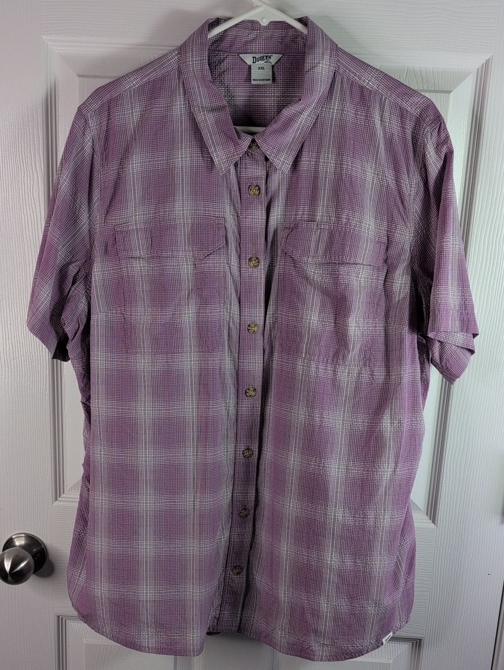 Duluth Trading Co Lavender Plaid Short-Sleeve Button-Down Shirt Size XXL
